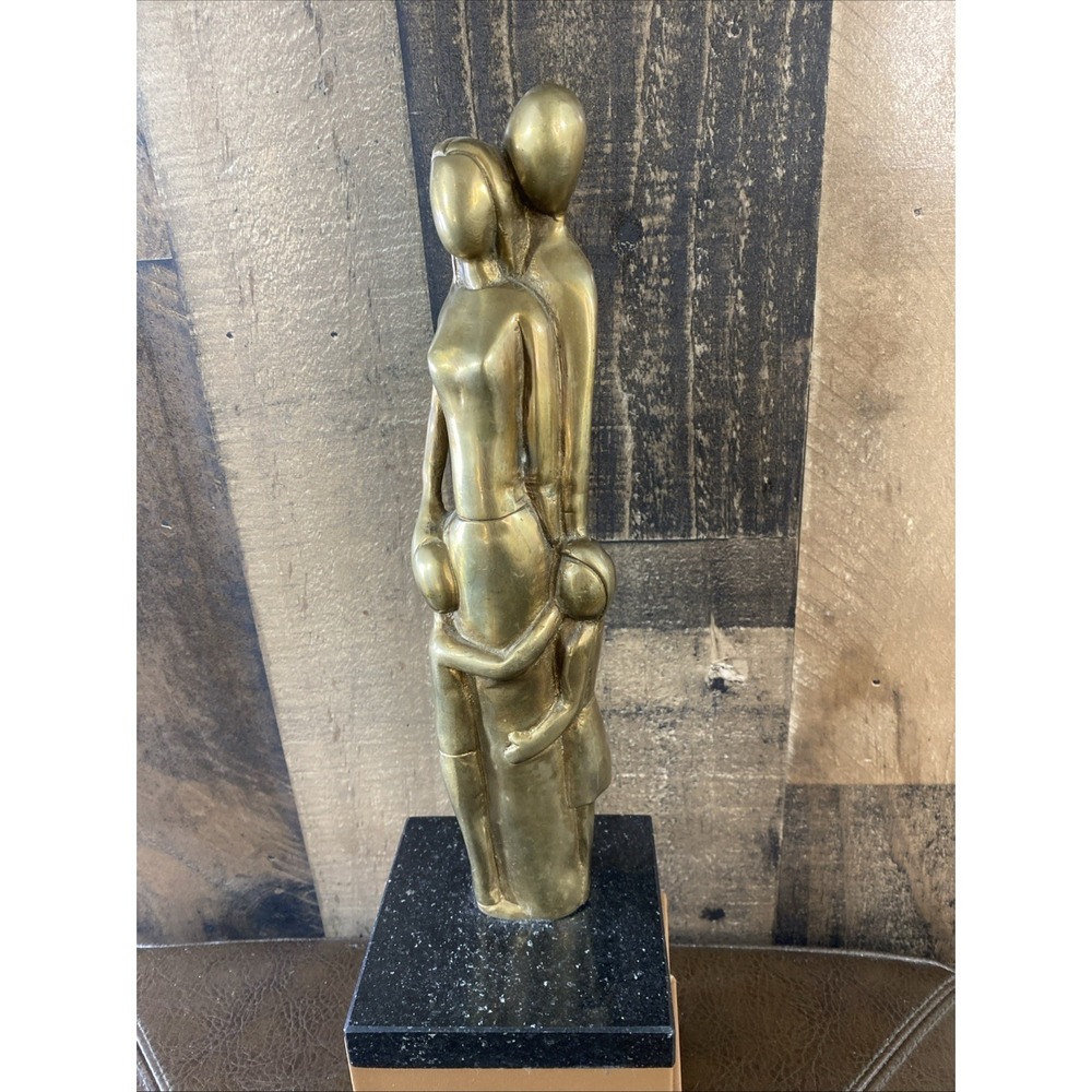 Vintage Abstract Art Brass Family‎ Sculpture 11" Made In India Marble Base 1990s